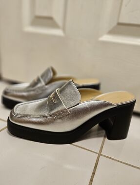 Michael kors silver eden platform mule clogs shoes womens size 9.5